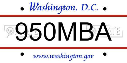 950MBA District Of Columbia License Plate