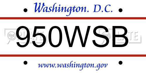 950WSB District Of Columbia License Plate