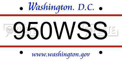 950WSS District Of Columbia License Plate