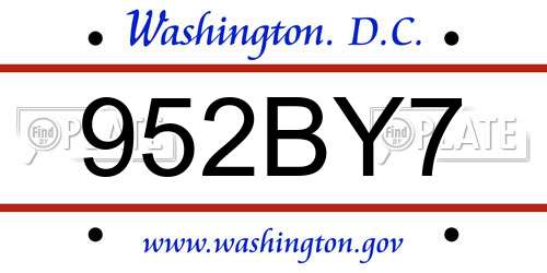 952BY7 District Of Columbia License Plate