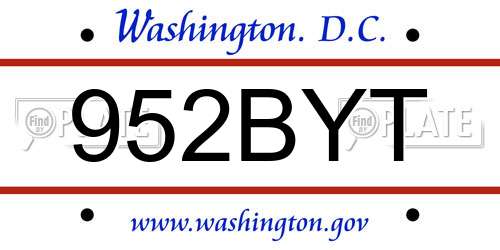 952BYT District Of Columbia License Plate