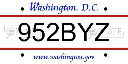 952BYZ District Of Columbia License Plate
