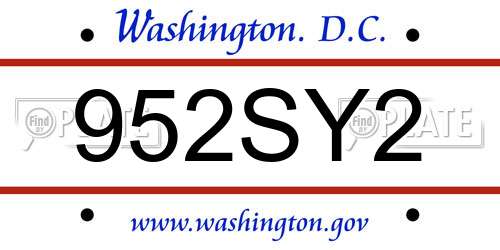 952SY2 District Of Columbia License Plate