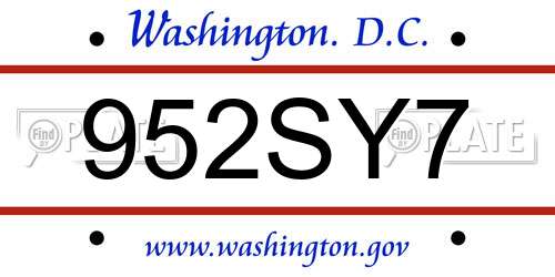 952SY7 District Of Columbia License Plate