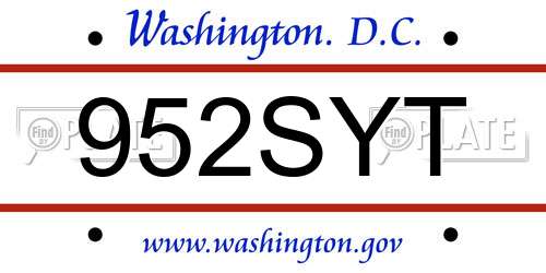 952SYT District Of Columbia License Plate