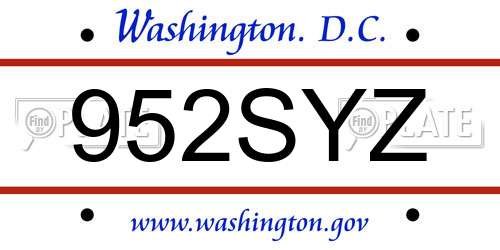952SYZ District Of Columbia License Plate