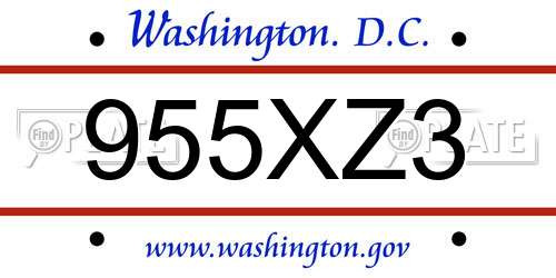 955XZ3 District Of Columbia License Plate