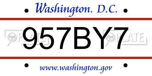 957BY7 District Of Columbia License Plate