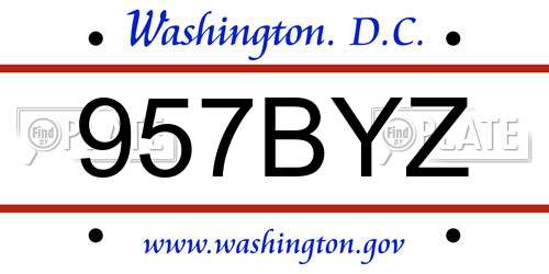 957BYZ District Of Columbia License Plate