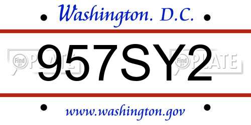 957SY2 District Of Columbia License Plate