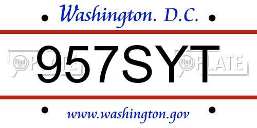957SYT District Of Columbia License Plate