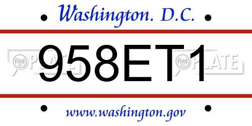 958ET1 District Of Columbia License Plate