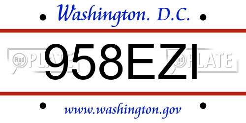 958EZI District Of Columbia License Plate