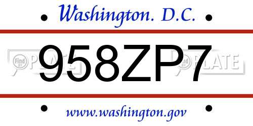 958ZP7 District Of Columbia License Plate
