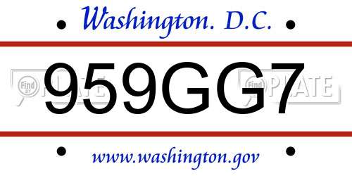 959GG7 District Of Columbia License Plate