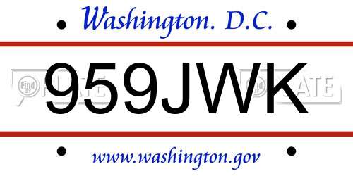959JWK District Of Columbia License Plate