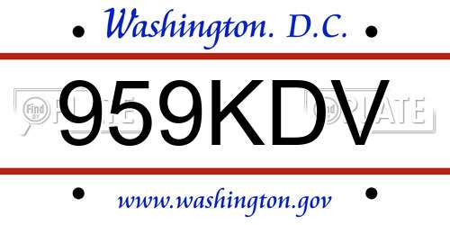959KDV District Of Columbia License Plate