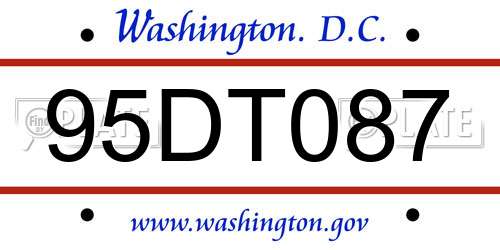 95DT087 District Of Columbia License Plate