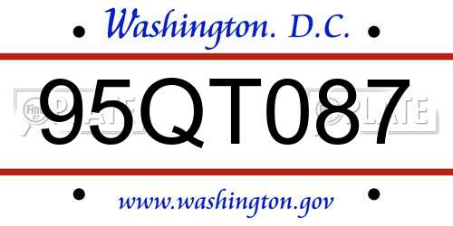 95QT087 District Of Columbia License Plate