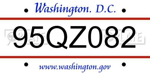 95QZ082 District Of Columbia License Plate