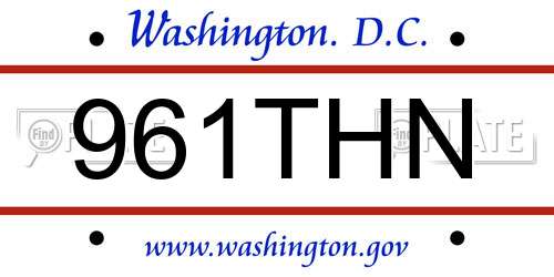 961THN District Of Columbia License Plate