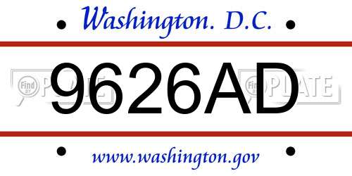 9626AD District Of Columbia License Plate