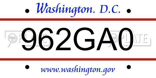 962GA0 District Of Columbia License Plate