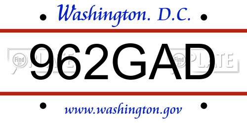 962GAD District Of Columbia License Plate