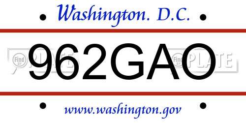 962GAO District Of Columbia License Plate