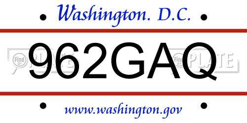 962GAQ District Of Columbia License Plate