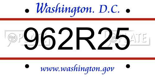 962R25 District Of Columbia License Plate