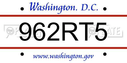 962RT5 District Of Columbia License Plate