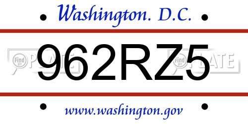 962RZ5 District Of Columbia License Plate