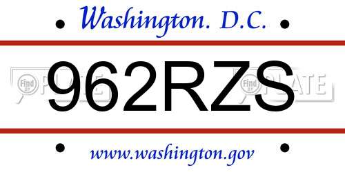 962RZS District Of Columbia License Plate