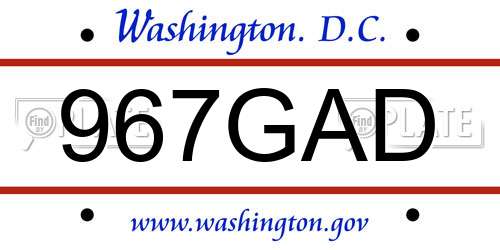 967GAD District Of Columbia License Plate