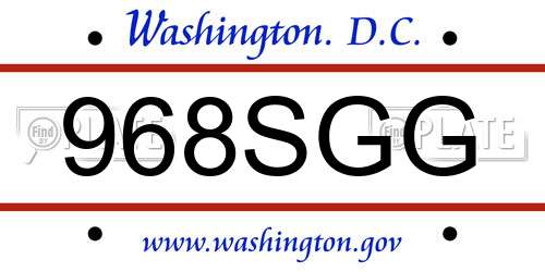 968SGG District Of Columbia License Plate