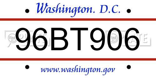 96BT906 District Of Columbia License Plate