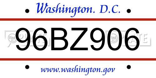 96BZ906 District Of Columbia License Plate