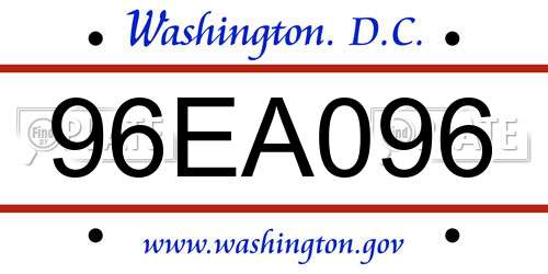 96EA096 District Of Columbia License Plate