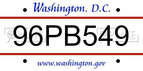 96PB549 District Of Columbia License Plate