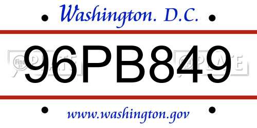 96PB849 District Of Columbia License Plate