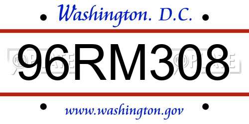 96RM308 District Of Columbia License Plate