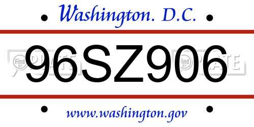 96SZ906 District Of Columbia License Plate