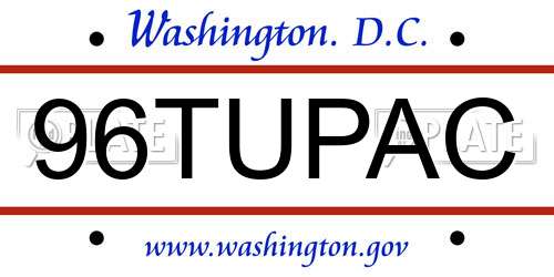 96TUPAC District Of Columbia License Plate