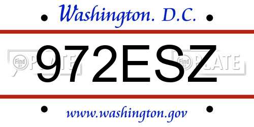 972ESZ District Of Columbia License Plate
