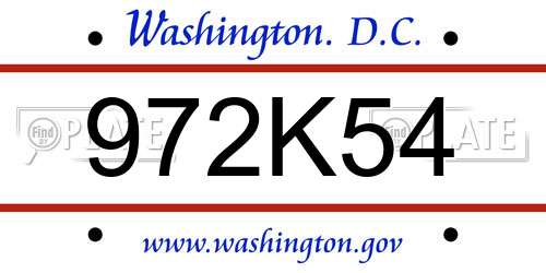 972K54 District Of Columbia License Plate