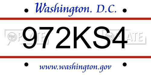 972KS4 District Of Columbia License Plate