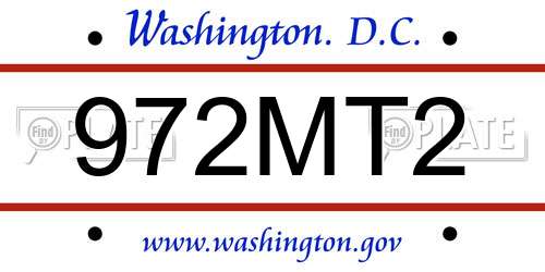 972MT2 District Of Columbia License Plate