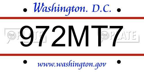 972MT7 District Of Columbia License Plate