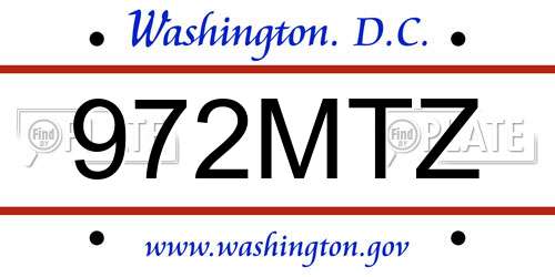 972MTZ District Of Columbia License Plate